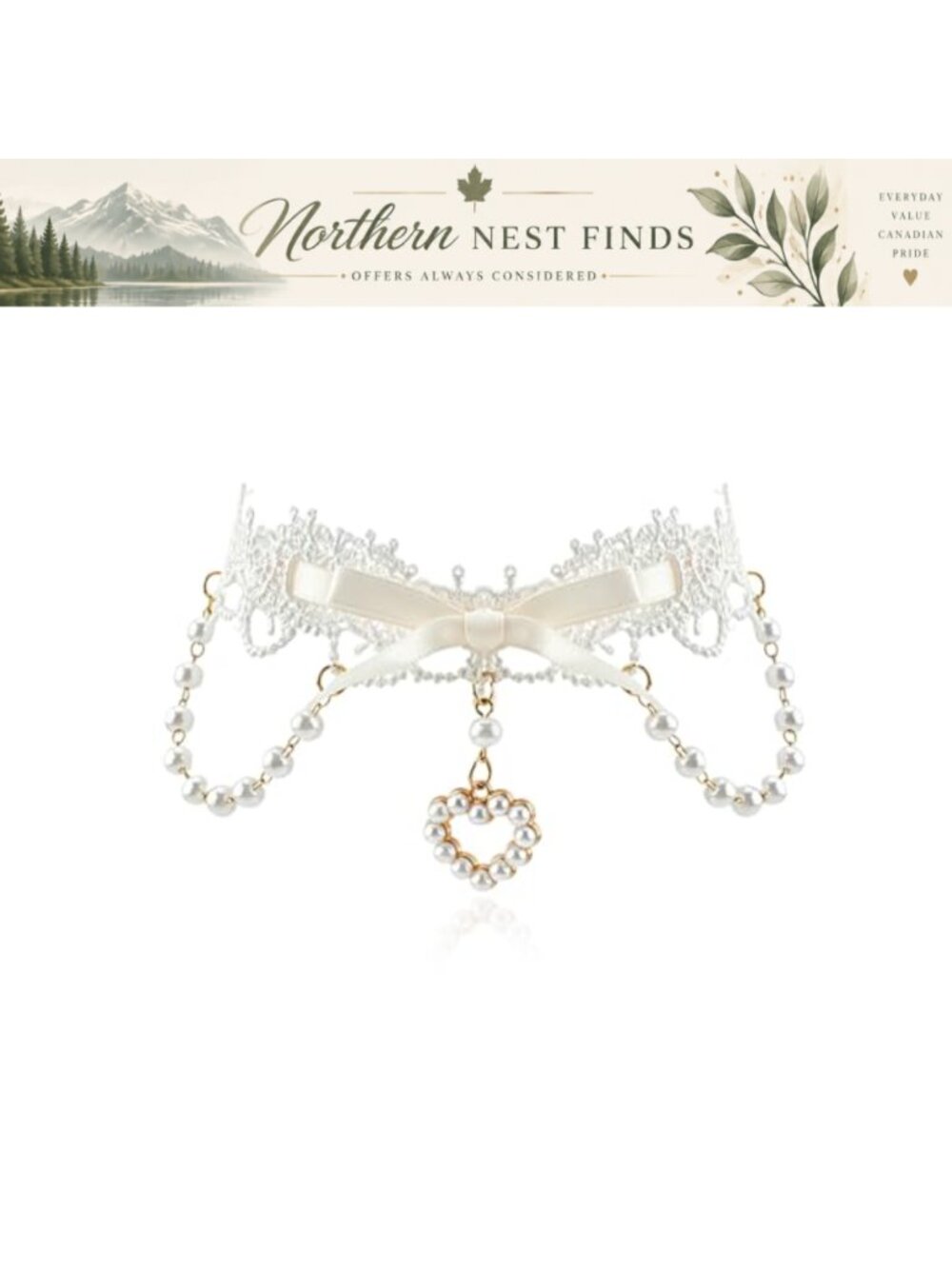 Vintage Lace Choker Necklace Pearl Heart Pendant Bow Ribbon Retro Goth